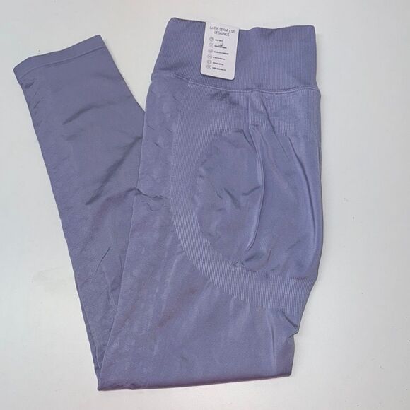 🔥PINK Victoria's Secret Purple High-Waisted SATIN SEAMLESS LEGGINGS Sz XXL New - Picture 1 of 6